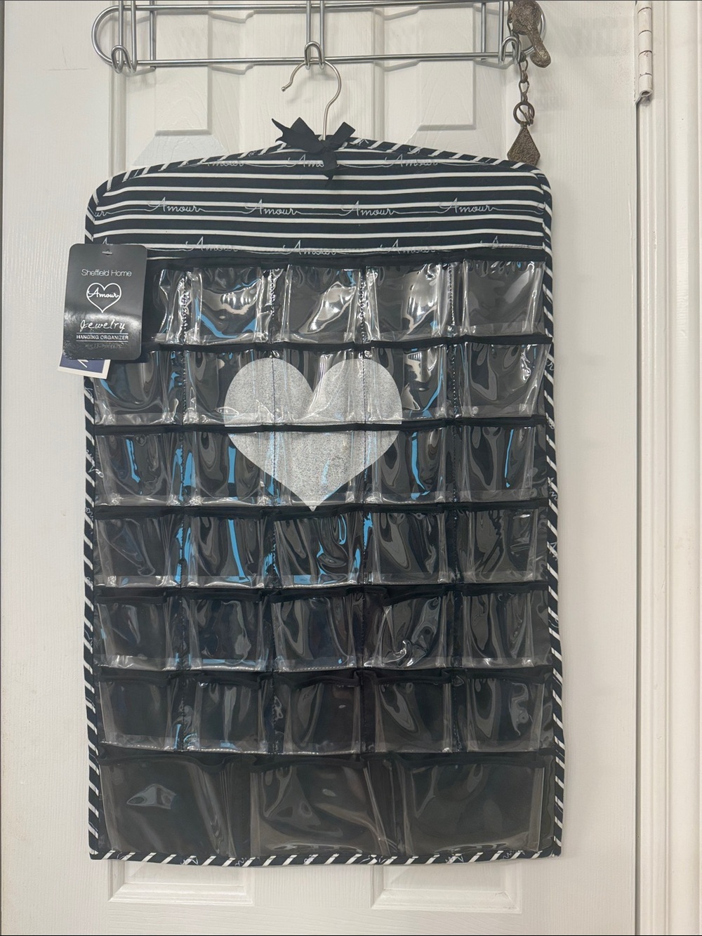 Jewelry Sheffield Home Black & White Heart Hanging Jewelry Pocket Organizer